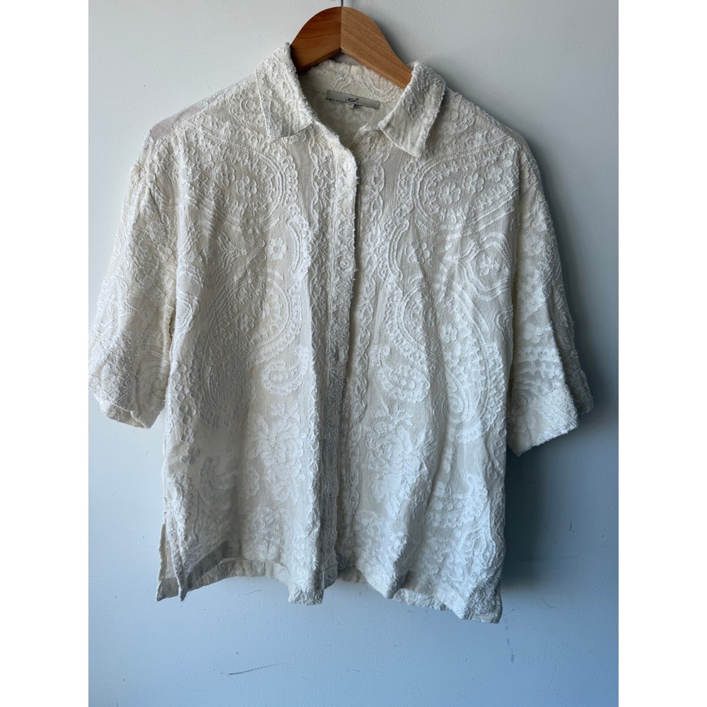 Kith Women Paisley Jacquard Short Sleeve Button Down Shirt Cream XS